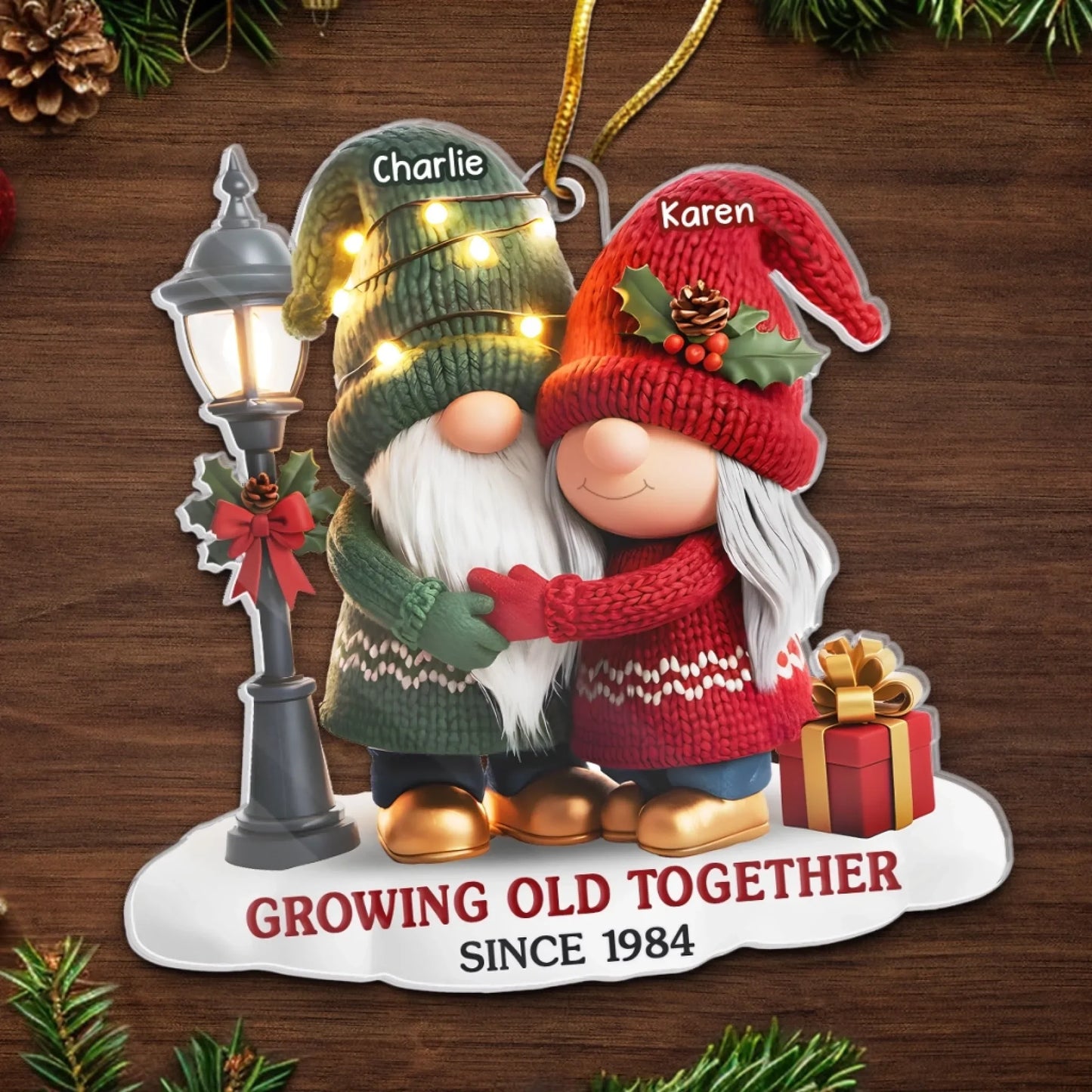 Custom Gnome Acrylic Ornament - Personalized Anniversary Christmas Wedding Gifts For Husband And Wife, Him And Her - Our Story Continues