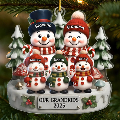 Custom Snowman Acrylic Ornament - Personalized Christmas Birthday Gifts For Grandpa, Grandma - Love Builds Where We Belong