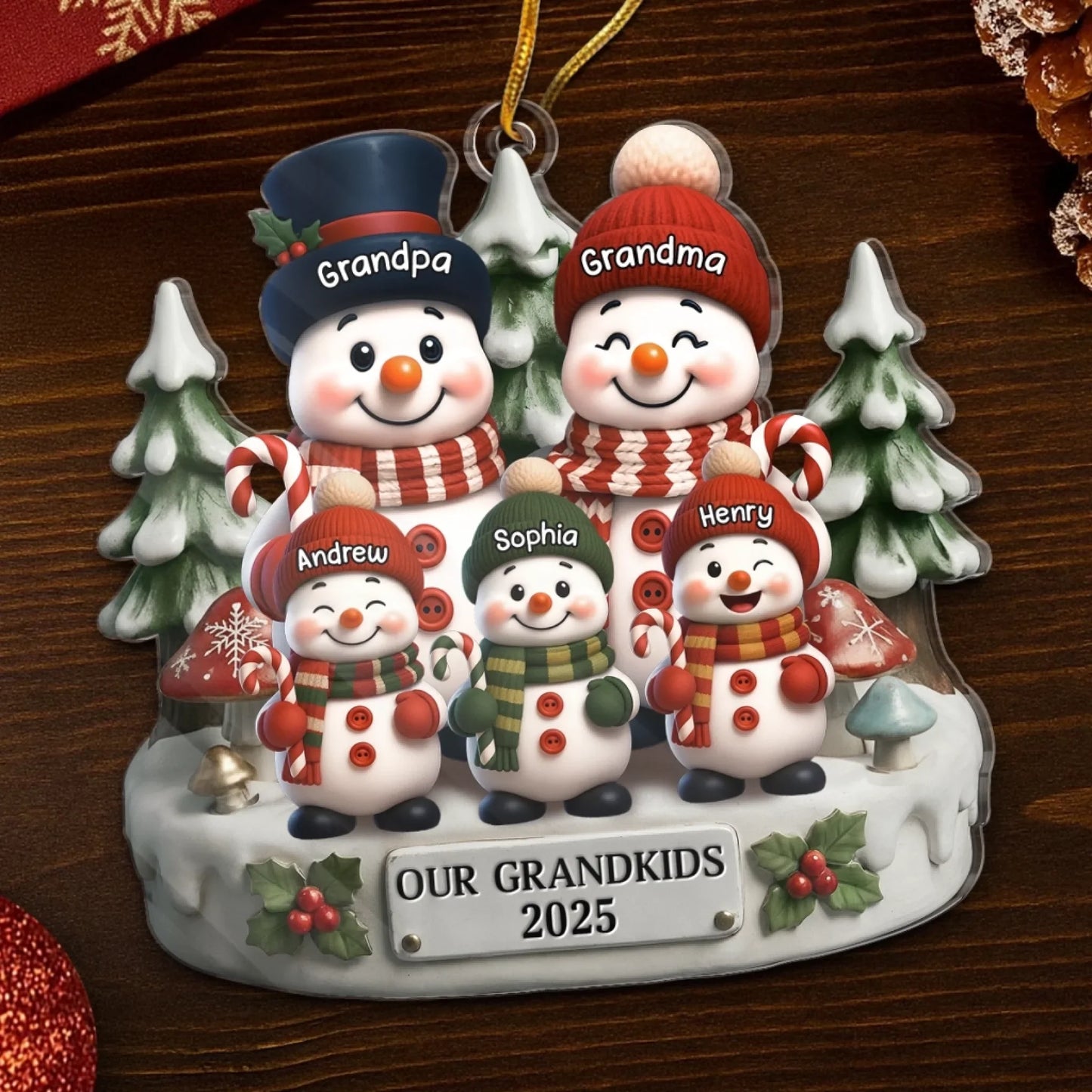 Custom Snowman Acrylic Ornament - Personalized Christmas Birthday Gifts For Grandpa, Grandma - Love Builds Where We Belong