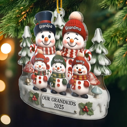 Custom Snowman Acrylic Ornament - Personalized Christmas Birthday Gifts For Grandpa, Grandma - Love Builds Where We Belong