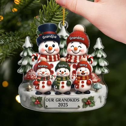 Custom Snowman Acrylic Ornament - Personalized Christmas Birthday Gifts For Grandpa, Grandma - Love Builds Where We Belong