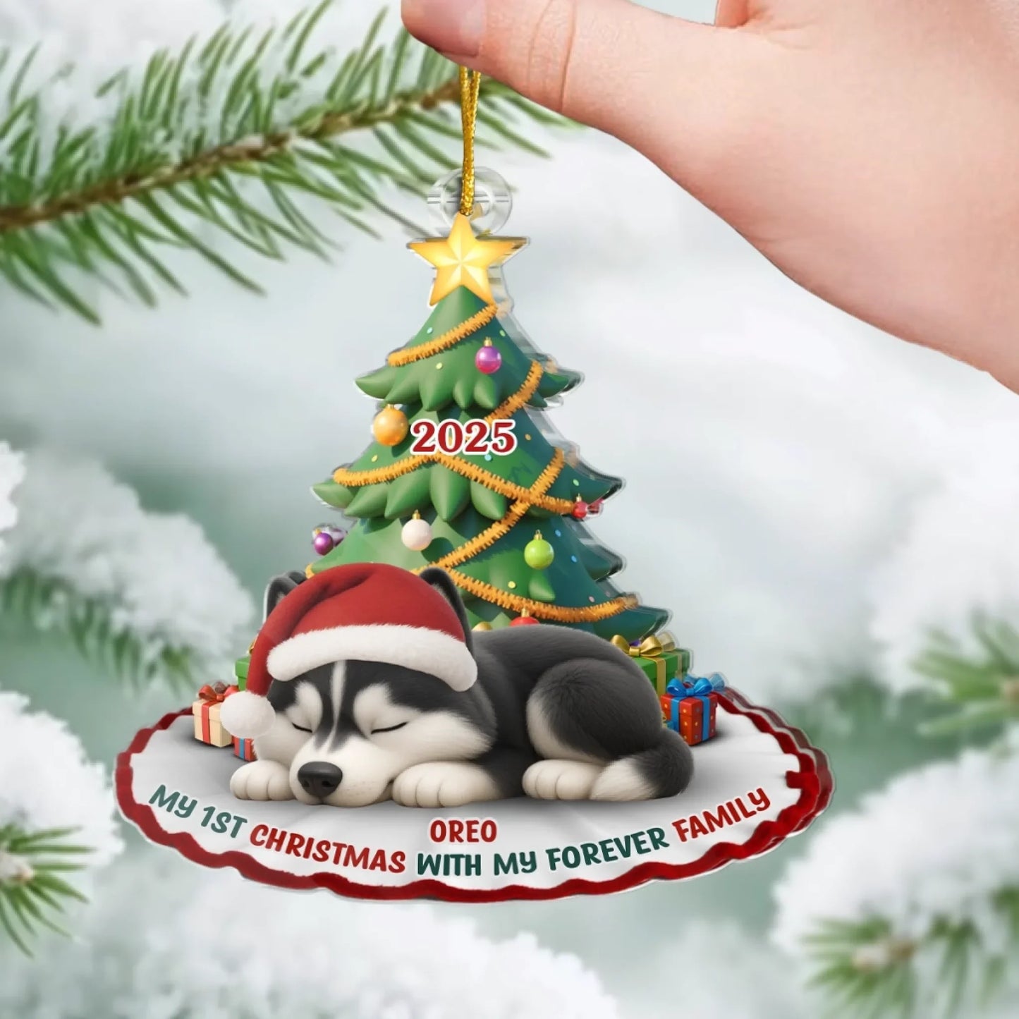 Custom First Christmas Acrylic Ornament - Personalized Christmas Birthday Gifts For Dog Cat Lovers, Dog Dad And Mom, Cat Owners - Purrfectly Festive