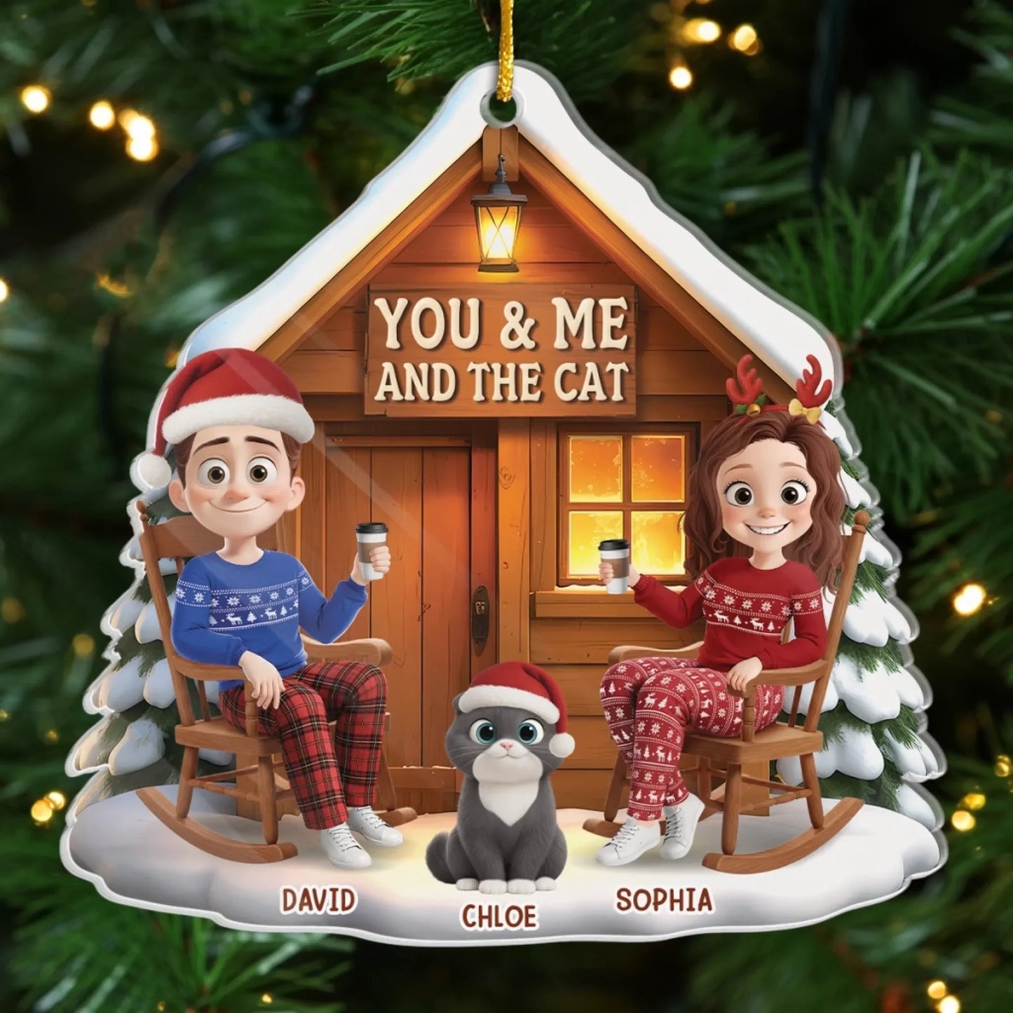 Custom Acrylic Ornament - Personalized Anniversary Christmas Wedding Gifts For Husband And Wife, Cat Mom And Dad - You, Me And The Purr Machine