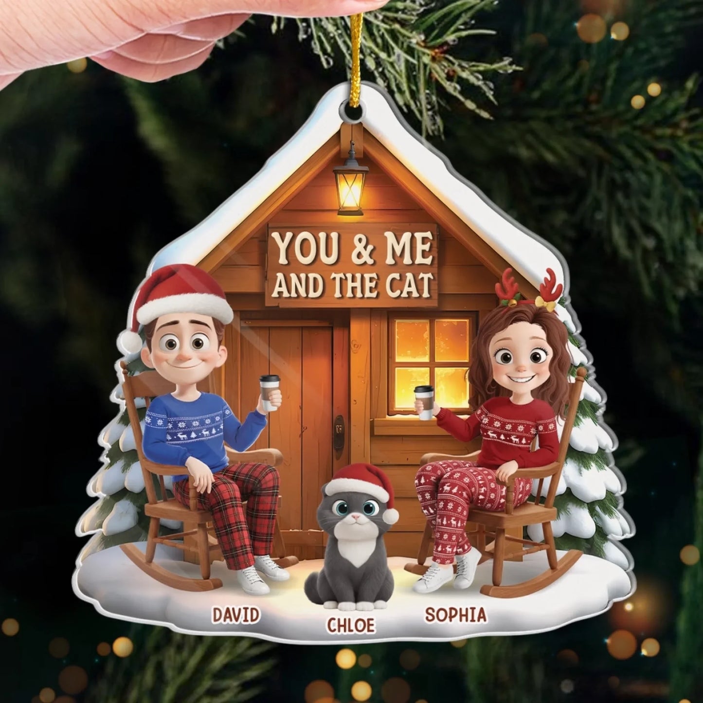 Custom Acrylic Ornament - Personalized Anniversary Christmas Wedding Gifts For Husband And Wife, Cat Mom And Dad - You, Me And The Purr Machine