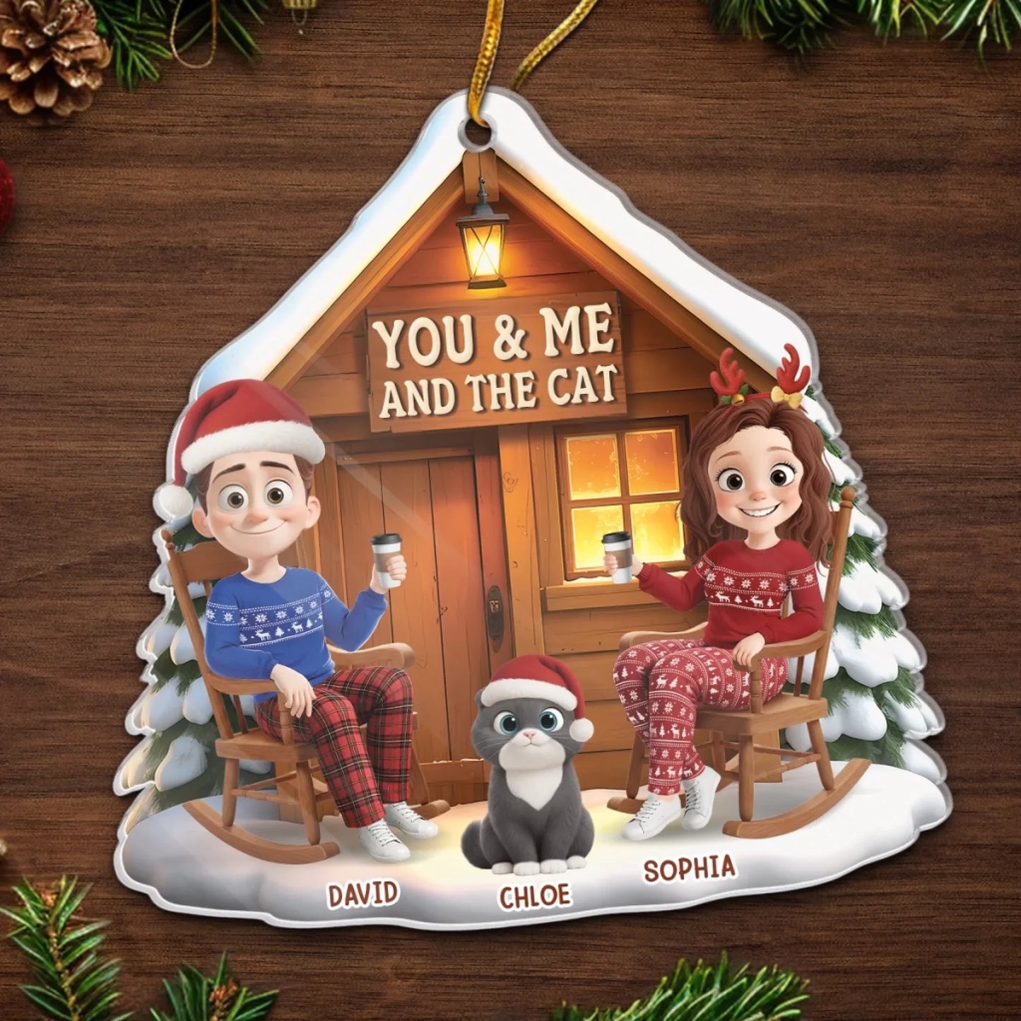 Custom Acrylic Ornament - Personalized Anniversary Christmas Wedding Gifts For Husband And Wife, Cat Mom And Dad - You, Me And The Purr Machine