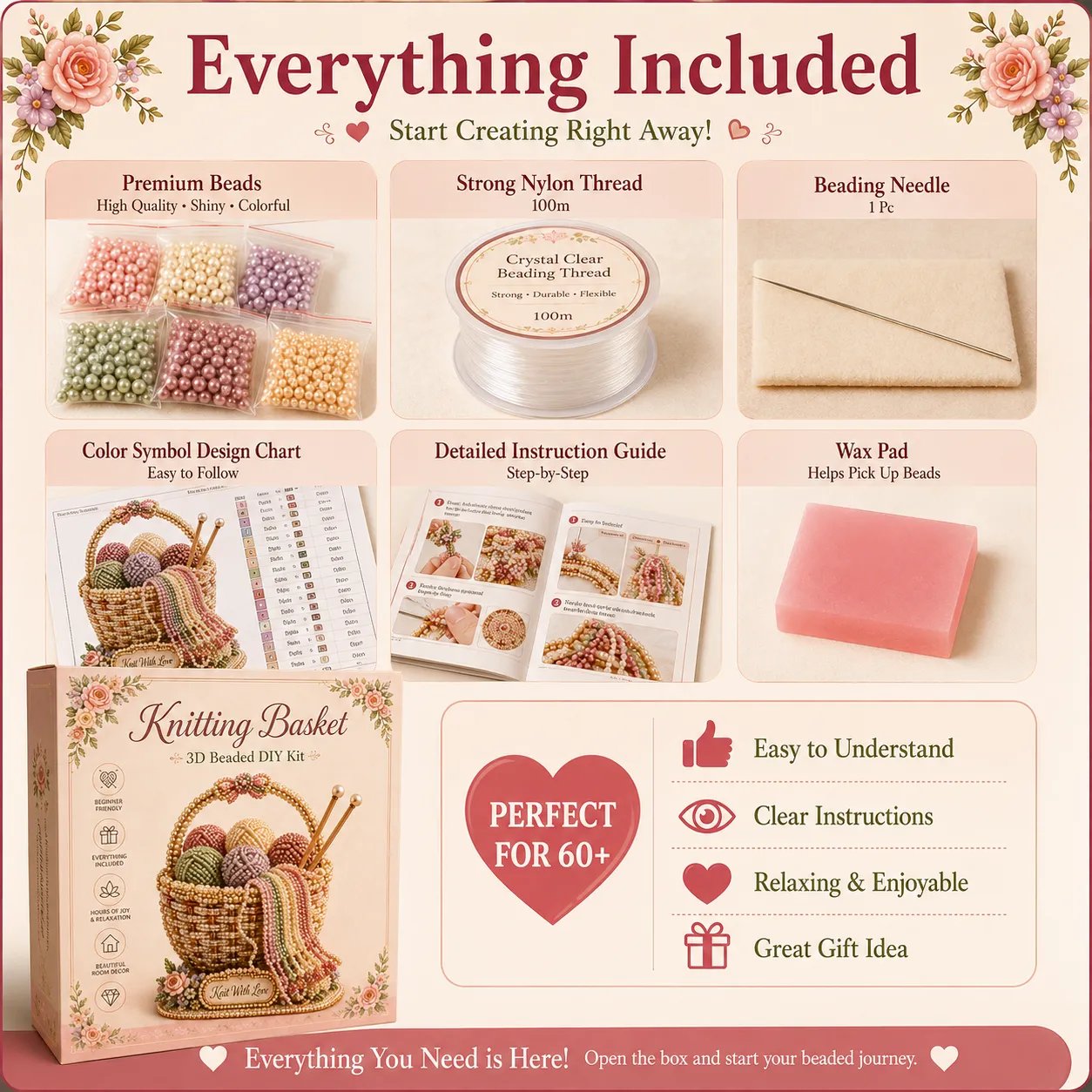 🧶 Knitting Basket 3D Beaded DIY Kit – Handmade Display Decor & Storage Basket