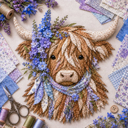 🌸 Birth Flower Highland Cow Fabric Art Diy Kit