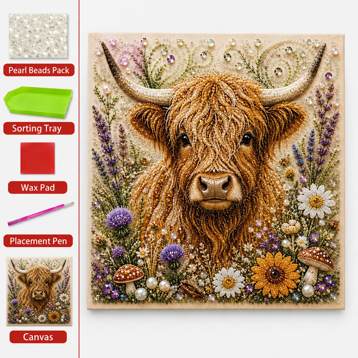 🐾🌿 Premium 3D Pearl Animal Wall Art Kit | Luxury Flocked Canvas with Scratch-Resistant Non-Fading Pearl Beads DIY Nature-Inspired Decor ✨