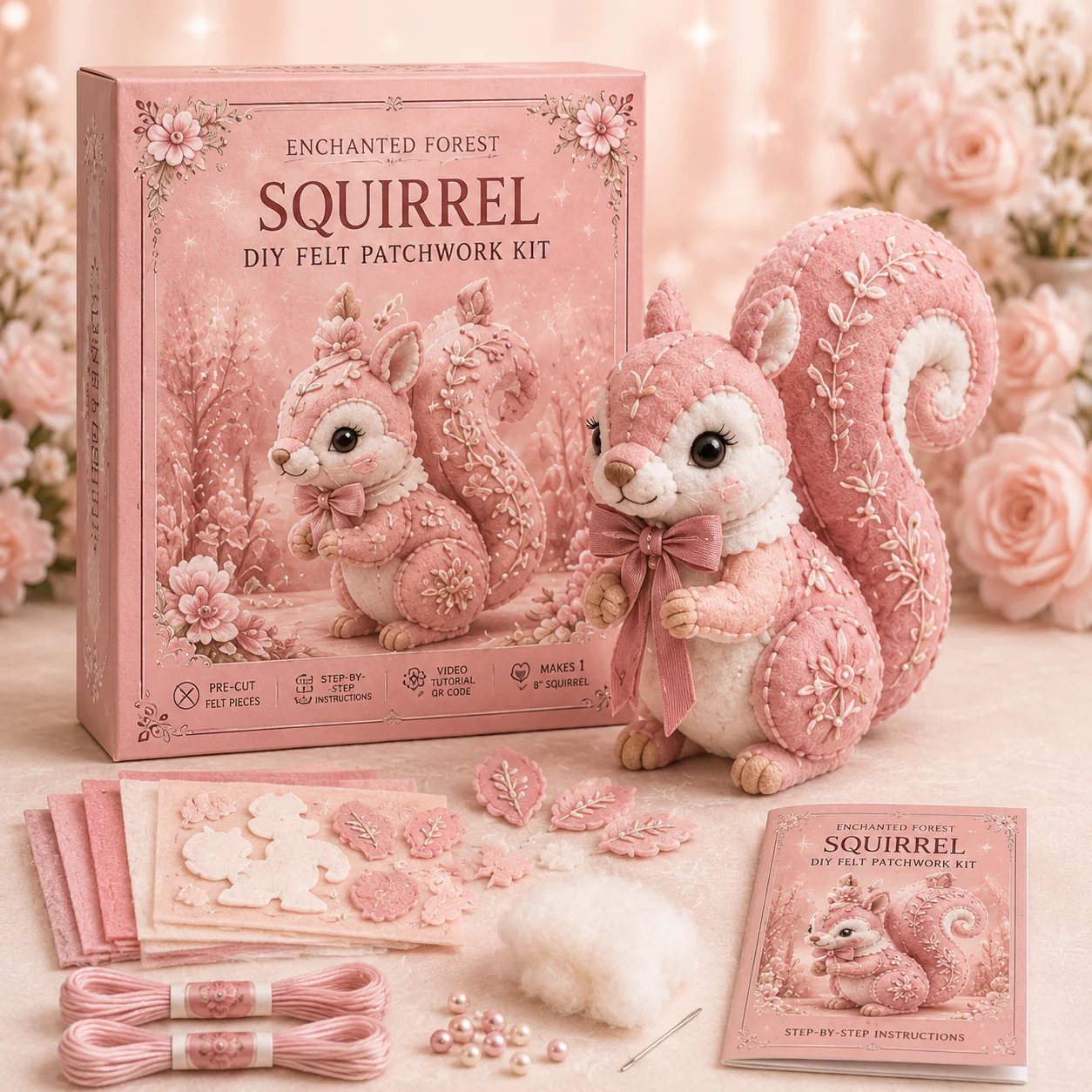 🔥LAST DAY 50% OFF - 💗Pink Woodland Friends DIY Felt Sewing Kit – Make Your Own Cute Animal