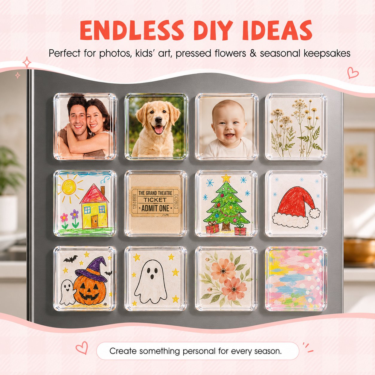 💕 DIY 3D Crystal Clear Acrylic Photo Fridge Magnet Kit – Create Personalized Memory Keepsakes 🎞✨