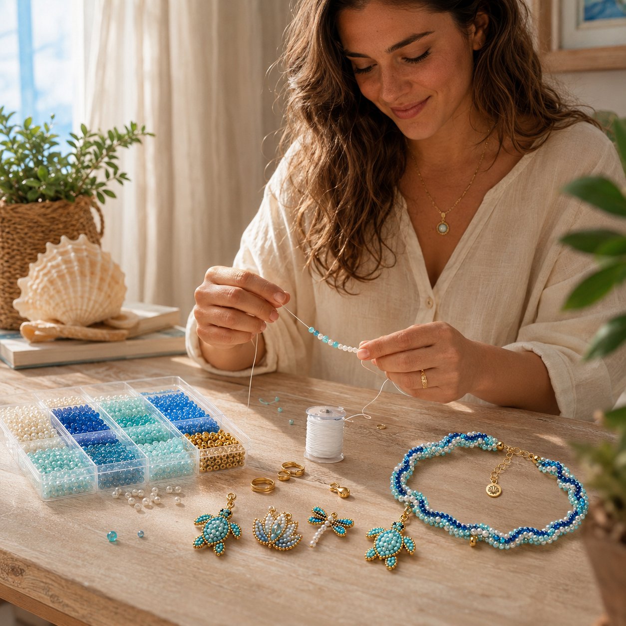 🔥 LAST DAY 49% OFF – 🌊✨ Ocean Guardian DIY Beaded Anklet Kit | Luxury Ocean Theme Anklet with Color-Matched Beads & Sea Charms DIY Coastal Jewelry 🐚✨