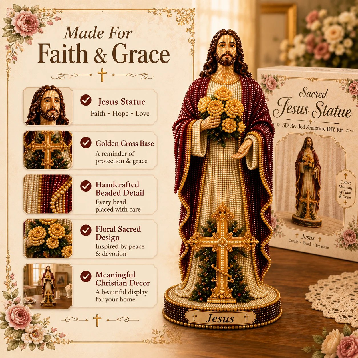 ✝️Sacred Jesus Statue 3D Beaded DIY Kit💕