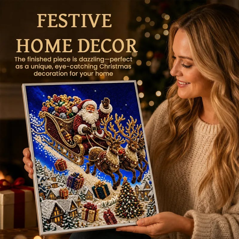 🎅🎄 Premium 3D Pearl Christmas Reindeer Diamond Painting Art Kit |  Luxury Flocked Canvas with Scratch-Resistant Non-Fading Pearl Beads DIY Holiday Decor⛄️❄️