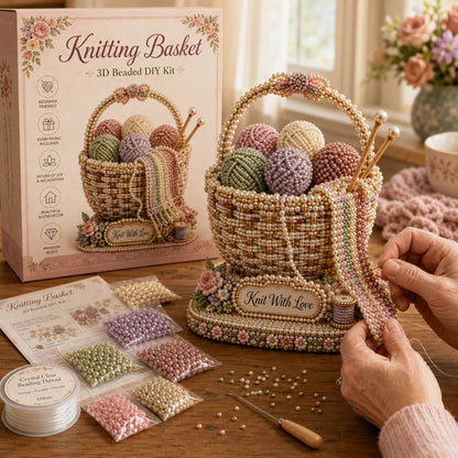 🧶 Knitting Basket 3D Beaded DIY Kit – Handmade Display Decor & Storage Basket