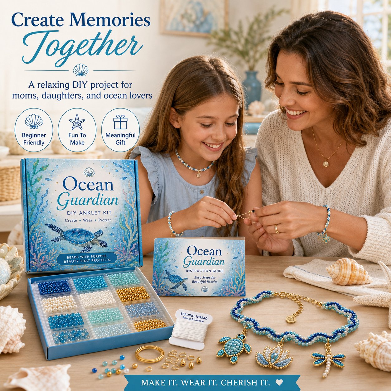 🔥 LAST DAY 49% OFF – 🌊✨ Ocean Guardian DIY Beaded Anklet Kit | Luxury Ocean Theme Anklet with Color-Matched Beads & Sea Charms DIY Coastal Jewelry 🐚✨