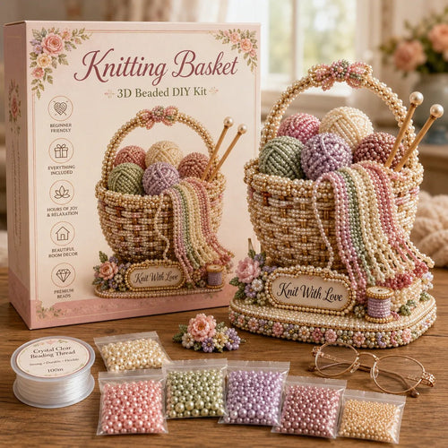 🧶 Knitting Basket 3D Beaded DIY Kit – Handmade Display Decor & Storage Basket