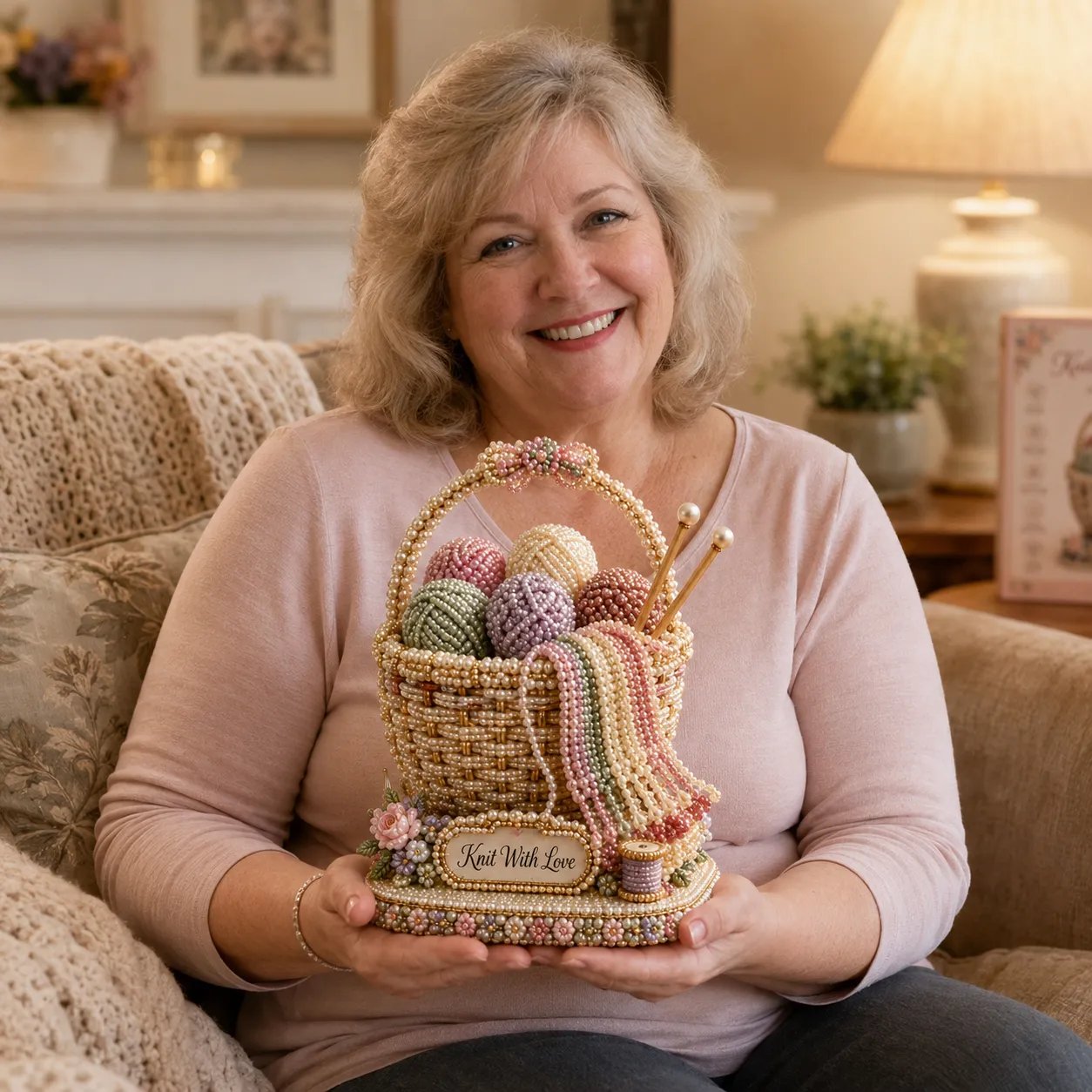 🧶 Knitting Basket 3D Beaded DIY Kit – Handmade Display Decor & Storage Basket