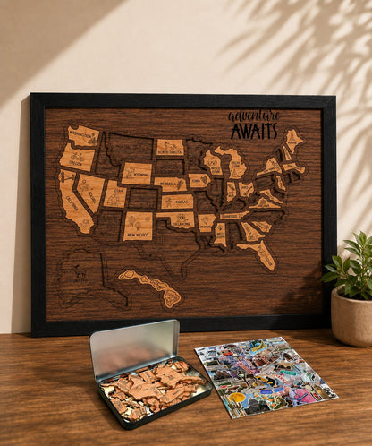 🇺🇸 Wooden USA Travel Map Puzzle🧩 DIY Your Own USA Photo Map & Track Every Journey✨