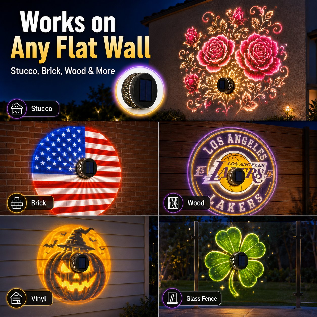 ✨Smart App-Controlled Solar Wall Projection Light (Custom DIY Patterns & Team Logos Edition)