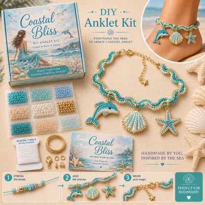 🔥 LAST DAY 49% OFF – 🌊✨ Ocean Guardian DIY Beaded Anklet Kit | Luxury Ocean Theme Anklet with Color-Matched Beads & Sea Charms DIY Coastal Jewelry 🐚✨