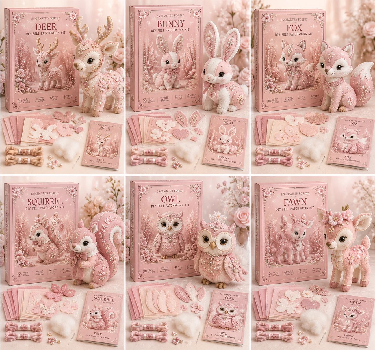 🔥LAST DAY 50% OFF - 💗Pink Woodland Friends DIY Felt Sewing Kit – Make Your Own Cute Animal