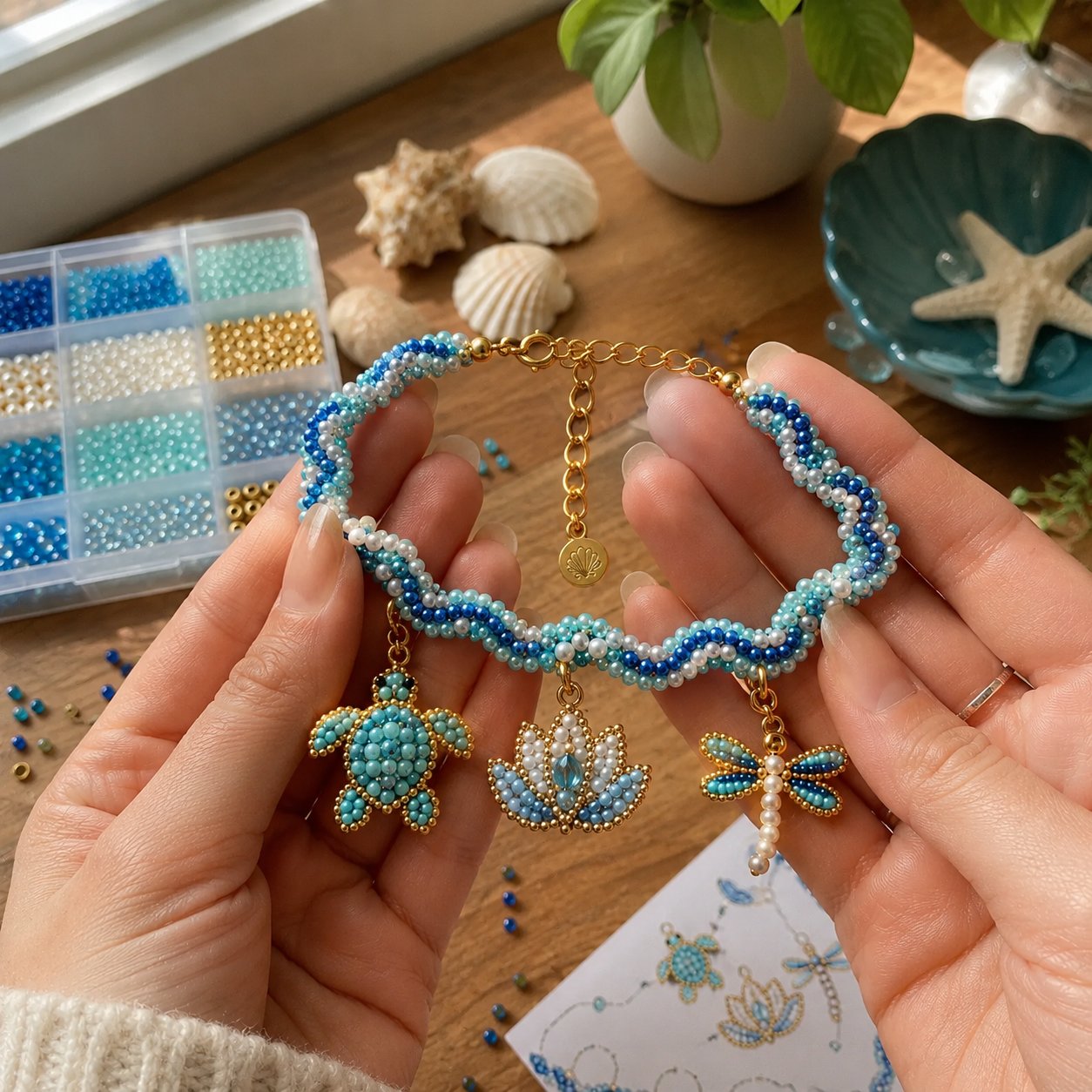 🔥 LAST DAY 49% OFF – 🌊✨ Ocean Guardian DIY Beaded Anklet Kit | Luxury Ocean Theme Anklet with Color-Matched Beads & Sea Charms DIY Coastal Jewelry 🐚✨
