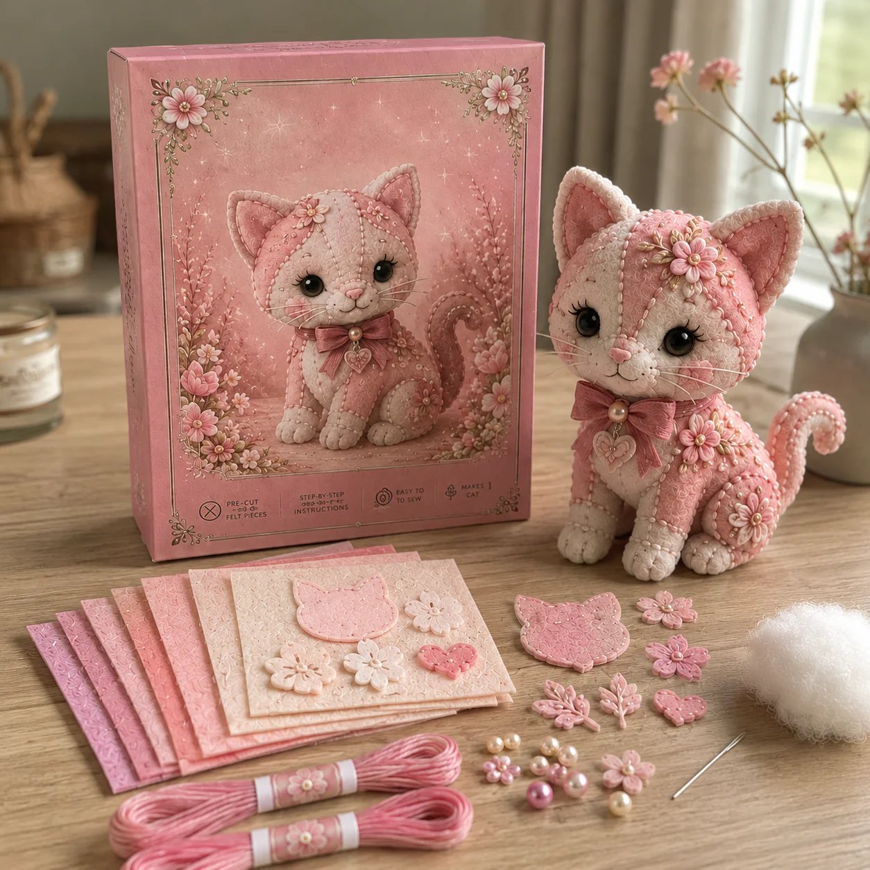 🔥LAST DAY 50% OFF - 💗Pink Woodland Friends DIY Felt Sewing Kit – Make Your Own Cute Animal