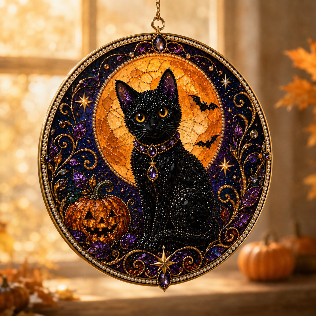 🔥Last Day 50% OFF - 🌙 DIY Celestial Black Cat Window Hanging Kit | 3D Pearl Bead Suncatcher 🔮✨(📦Buy 2 Free Shipping)
