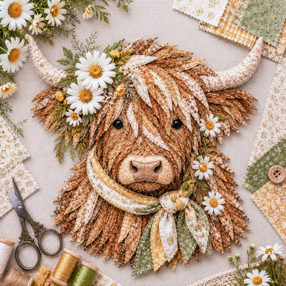 🌸 Birth Flower Highland Cow Fabric Art Diy Kit