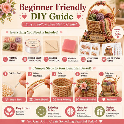 🧶 Knitting Basket 3D Beaded DIY Kit – Handmade Display Decor & Storage Basket
