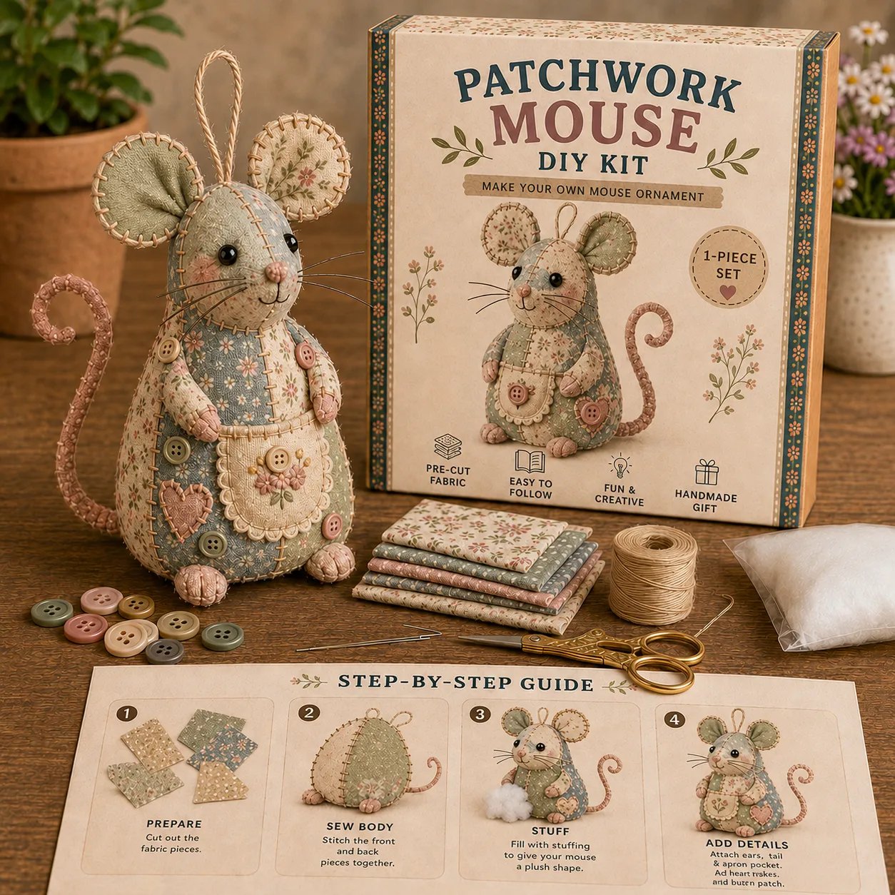 ❤️Beginner-Friendly🐭Patchwork Mouse DIY Kit🧵Sew Your Own Cute Fabric Friend