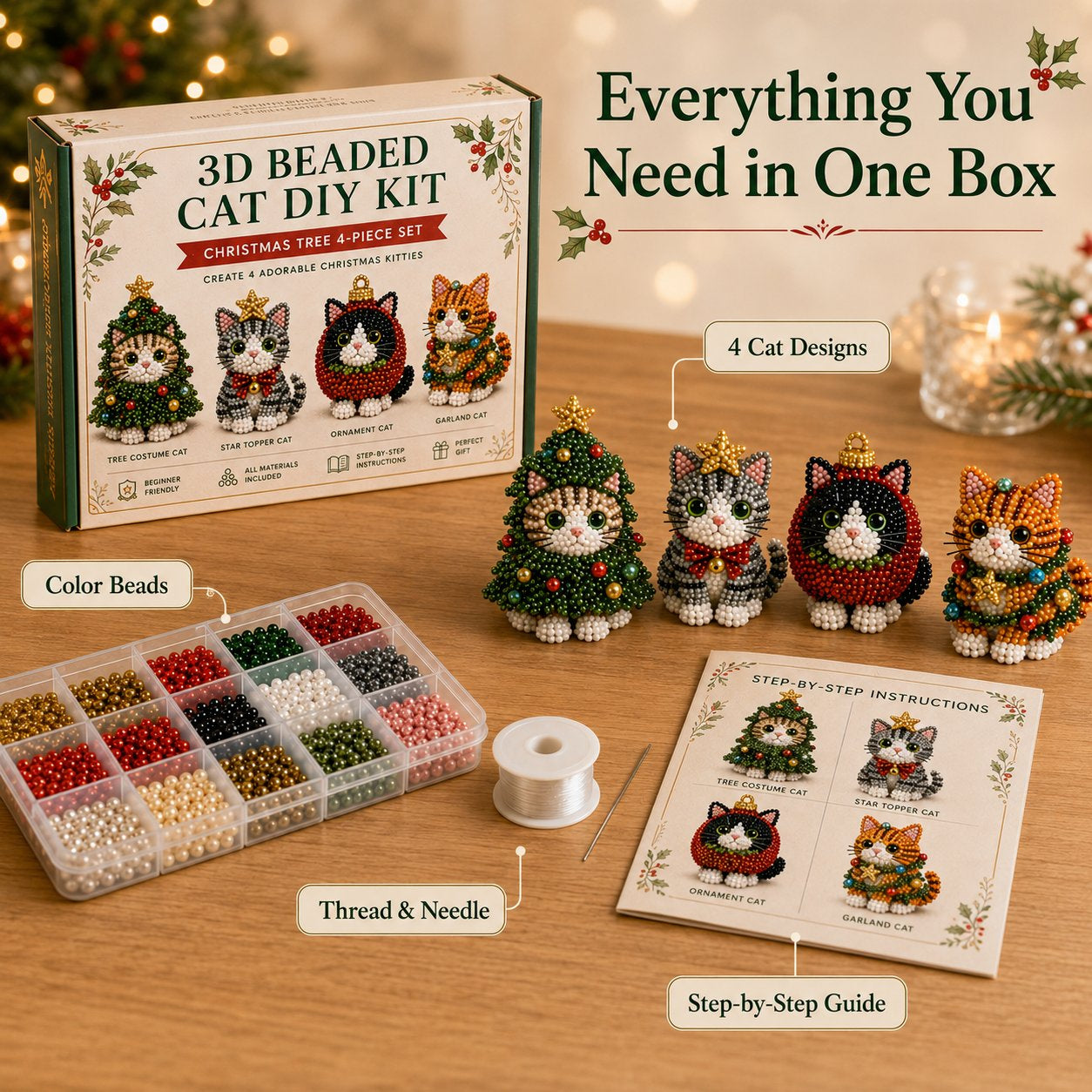 🐱🎄 Premium 3D Beaded Christmas Cats DIY Kit ✨