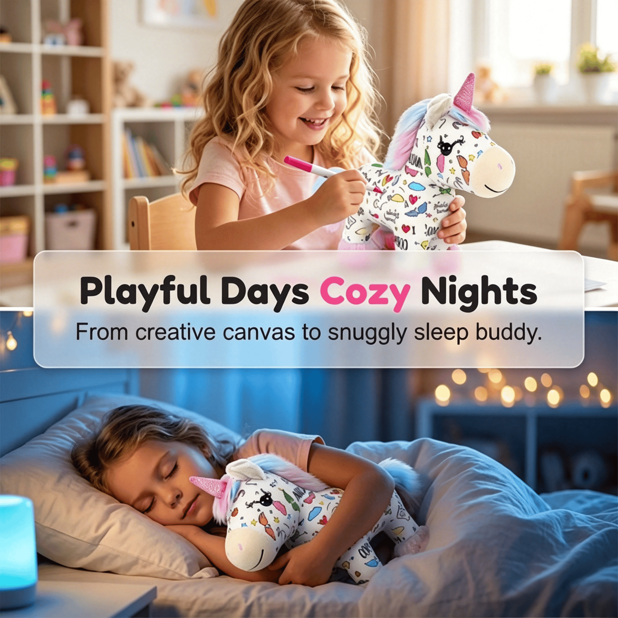 🦄 DIY Coloring Unicorn Plush Kit – Reusable Stuffed Animal Craft Set with 12 Washable Markers, Kids Gift for Ages 3–8, Birthday & Holiday Presents