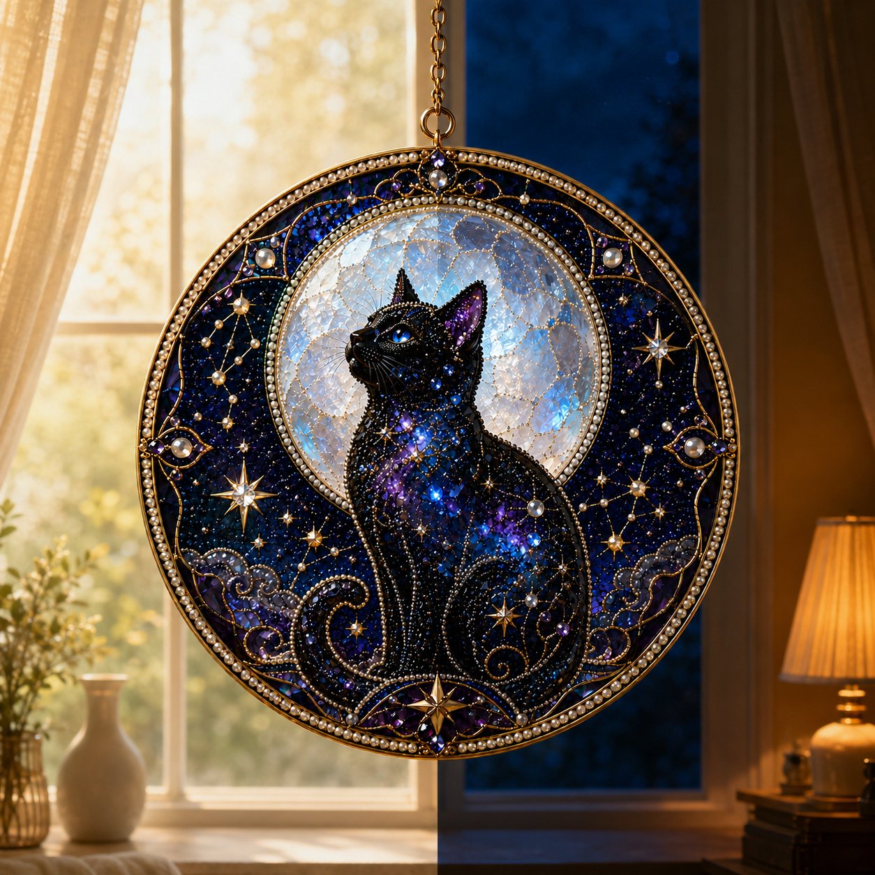 🔥Last Day 50% OFF - 🌙 DIY Celestial Black Cat Window Hanging Kit | 3D Pearl Bead Suncatcher 🔮✨(📦Buy 2 Free Shipping)