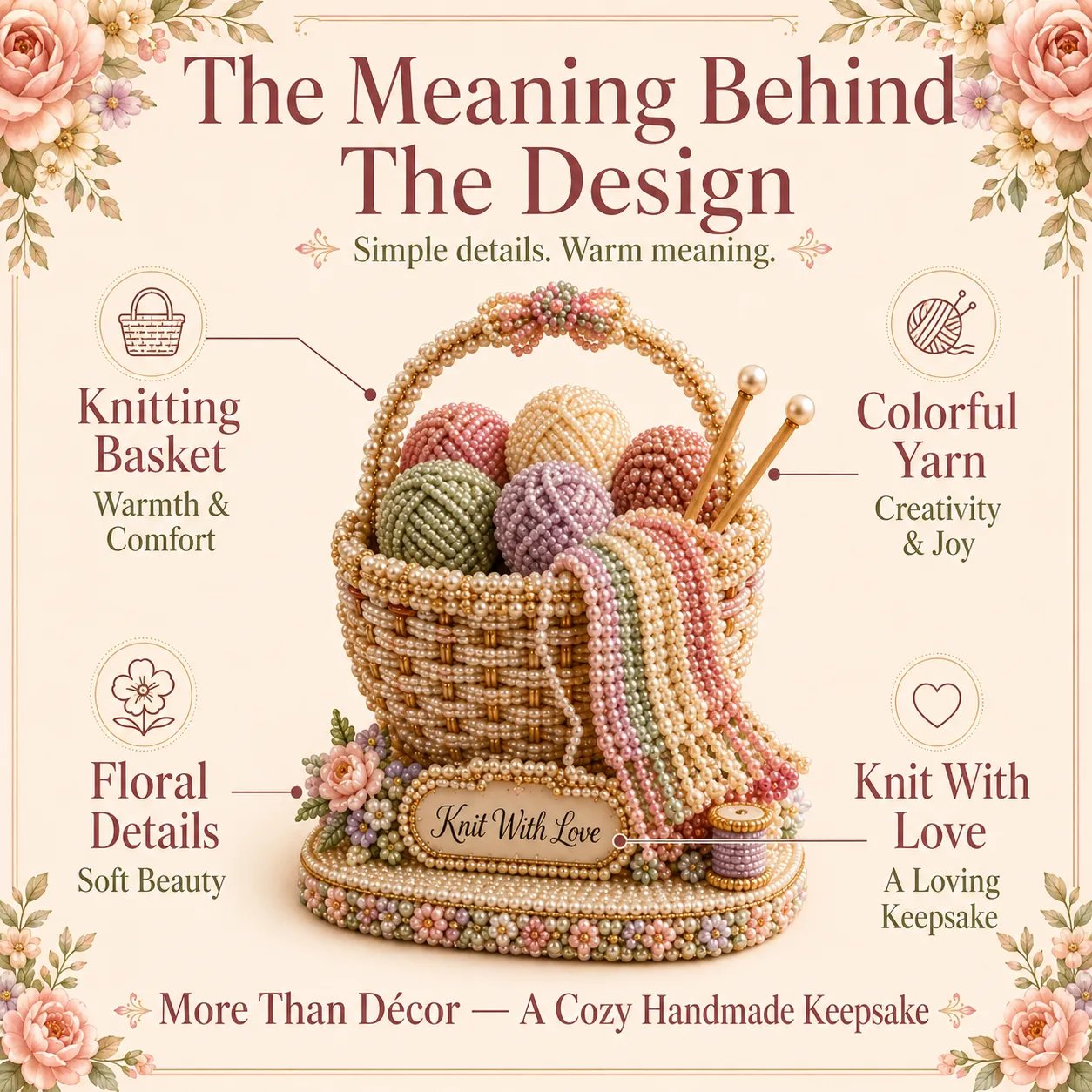 🧶 Knitting Basket 3D Beaded DIY Kit – Handmade Display Decor & Storage Basket