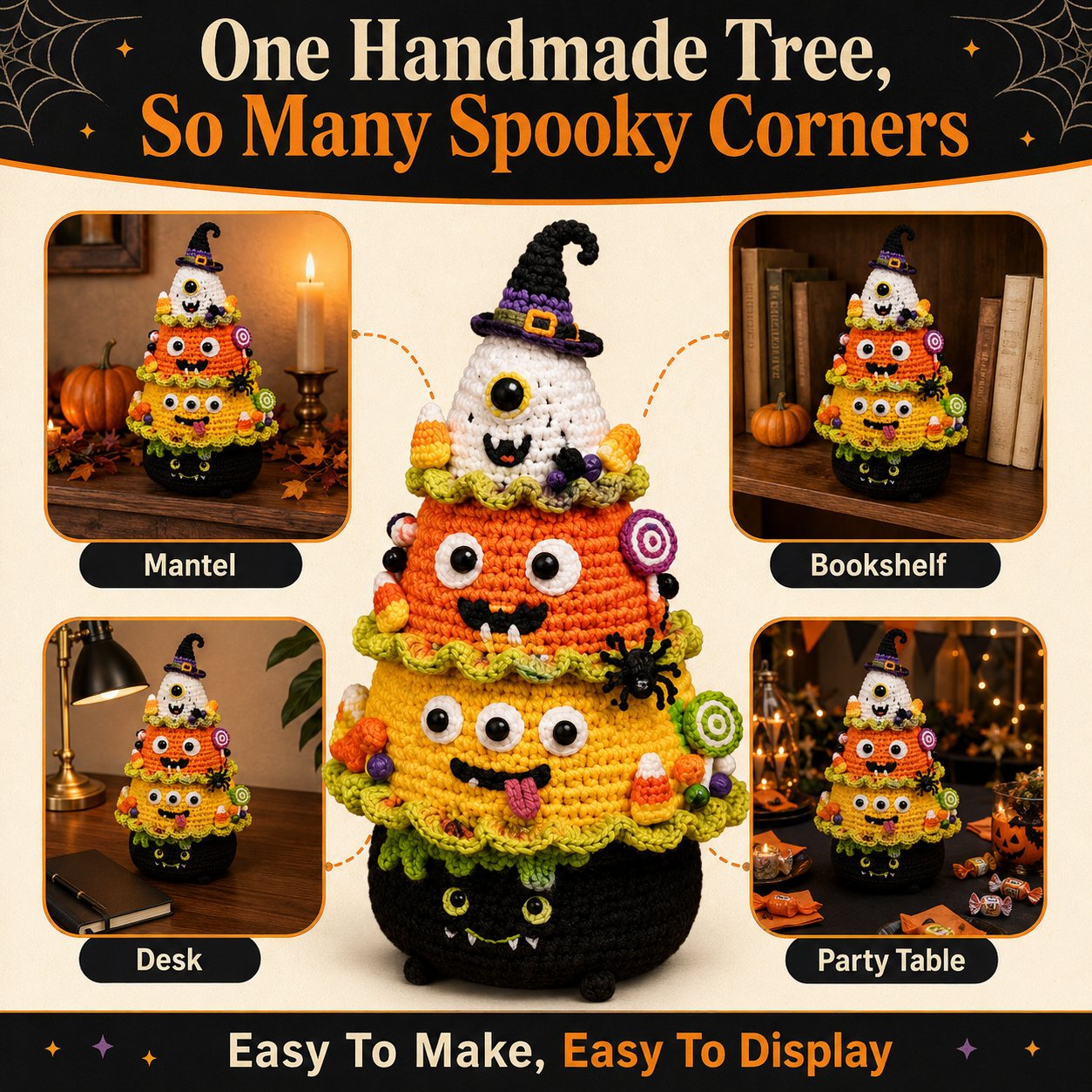 🔥 LAST DAY 49% OFF – 🎃 Halloween Tree DIY Crochet Kit | All-In-One Kit for a Layered 7-Inch Spooky Tabletop Decoration 🧶👻✨