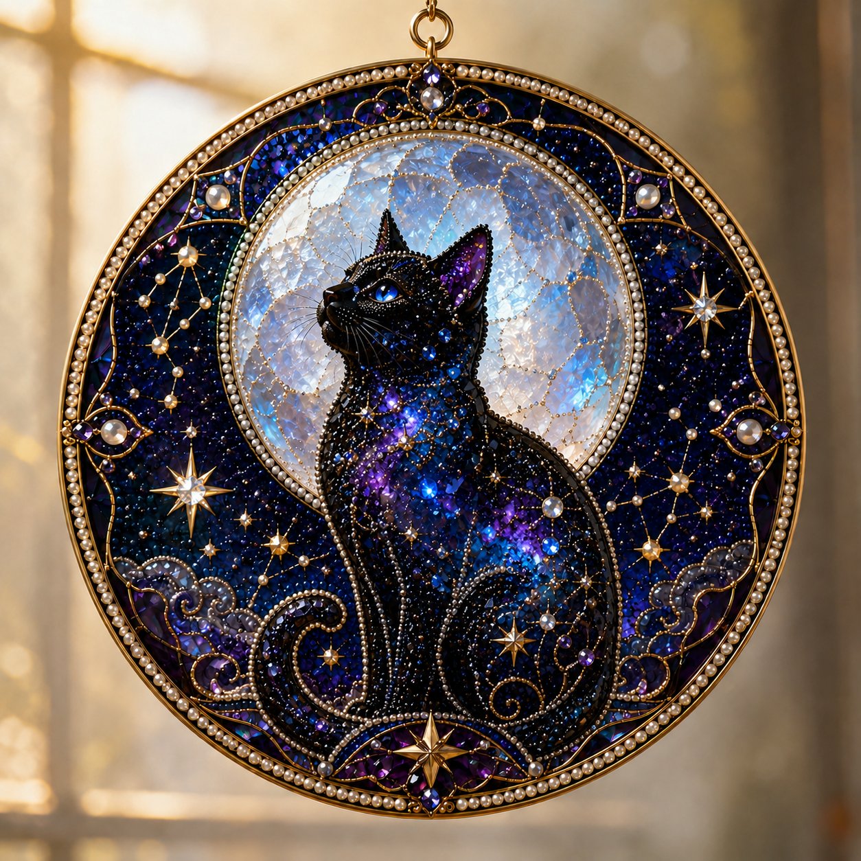 🔥Last Day 50% OFF - 🌙 DIY Celestial Black Cat Window Hanging Kit | 3D Pearl Bead Suncatcher 🔮✨(📦Buy 2 Free Shipping)