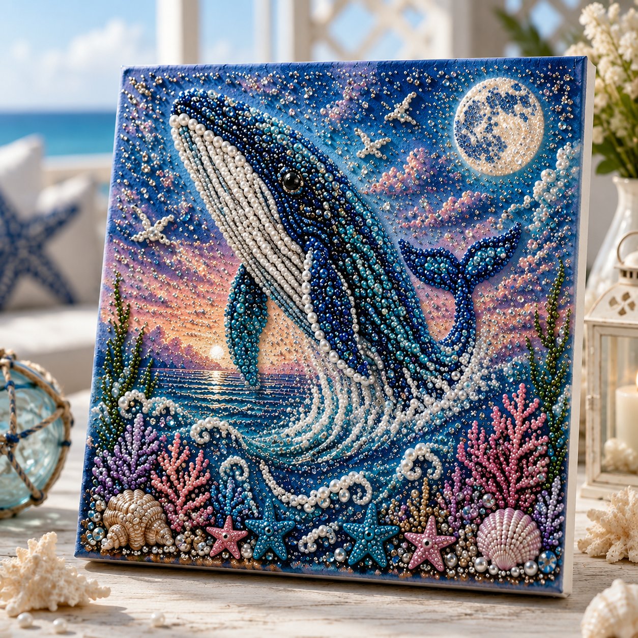 🌊Premium 3D Pearl Ocean Wall Art Kit | Luxury Ocean Theme Canvas with Scratch-Resistant Non-Fading Pearl Beads DIY Coastal Decor 🐚✨