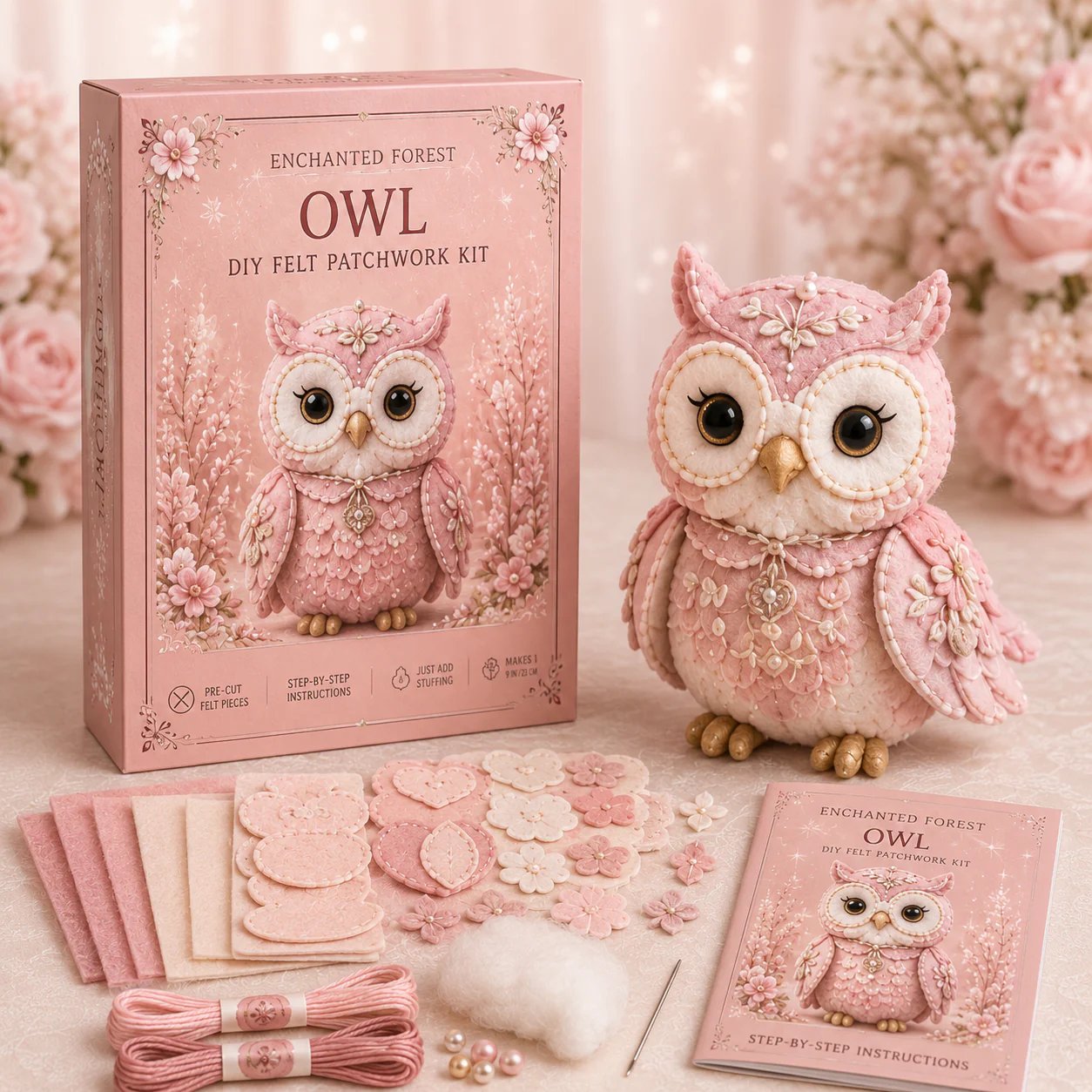 🔥LAST DAY 50% OFF - 💗Pink Woodland Friends DIY Felt Sewing Kit – Make Your Own Cute Animal
