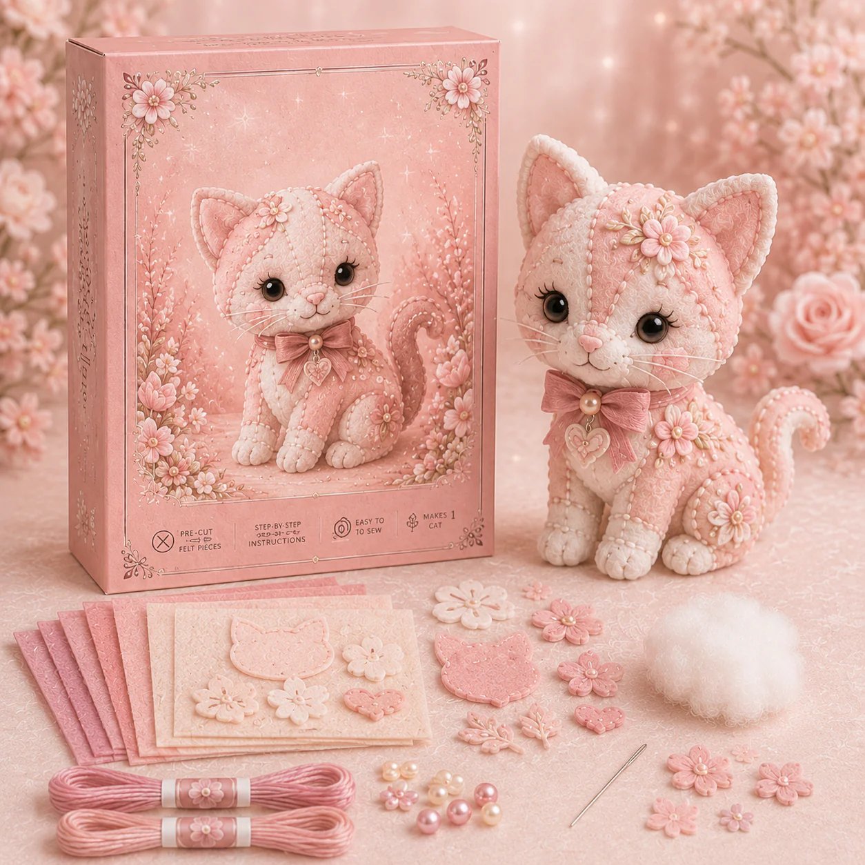 🔥LAST DAY 50% OFF - 💗Pink Woodland Friends DIY Felt Sewing Kit – Make Your Own Cute Animal