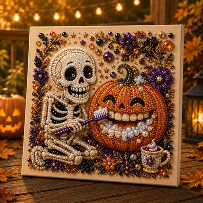 👻 Premium 3D Pearl Absurd Halloween Wall Art Kit | Luxury Flocked Canvas with Scratch-Resistant Non-Fading Pearl Beads DIY Funny Spooky Decor 🕷️✨