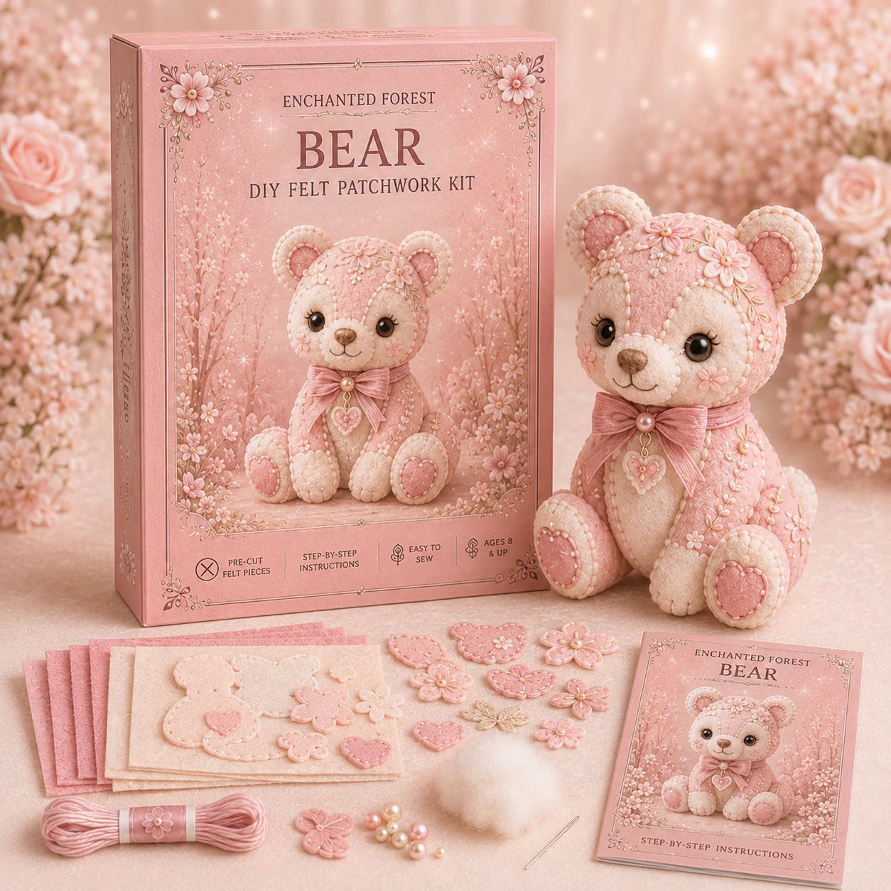 🔥LAST DAY 50% OFF - 💗Pink Woodland Friends DIY Felt Sewing Kit – Make Your Own Cute Animal