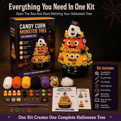 🔥 LAST DAY 49% OFF – 🎃 Halloween Tree DIY Crochet Kit | All-In-One Kit for a Layered 7-Inch Spooky Tabletop Decoration 🧶👻✨