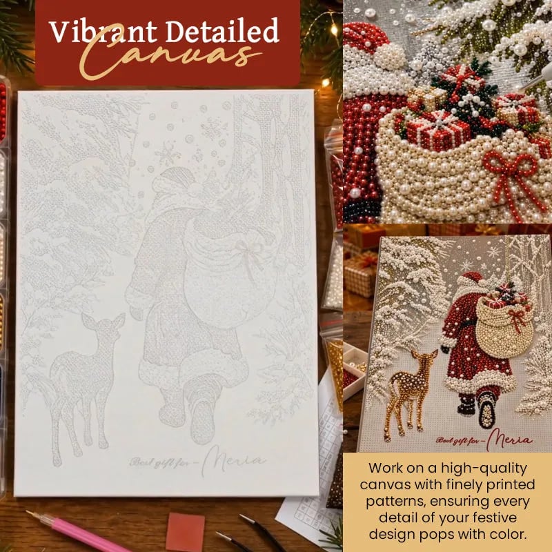 🎅🎄 Premium 3D Pearl Christmas Reindeer Diamond Painting Art Kit |  Luxury Flocked Canvas with Scratch-Resistant Non-Fading Pearl Beads DIY Holiday Decor⛄️❄️
