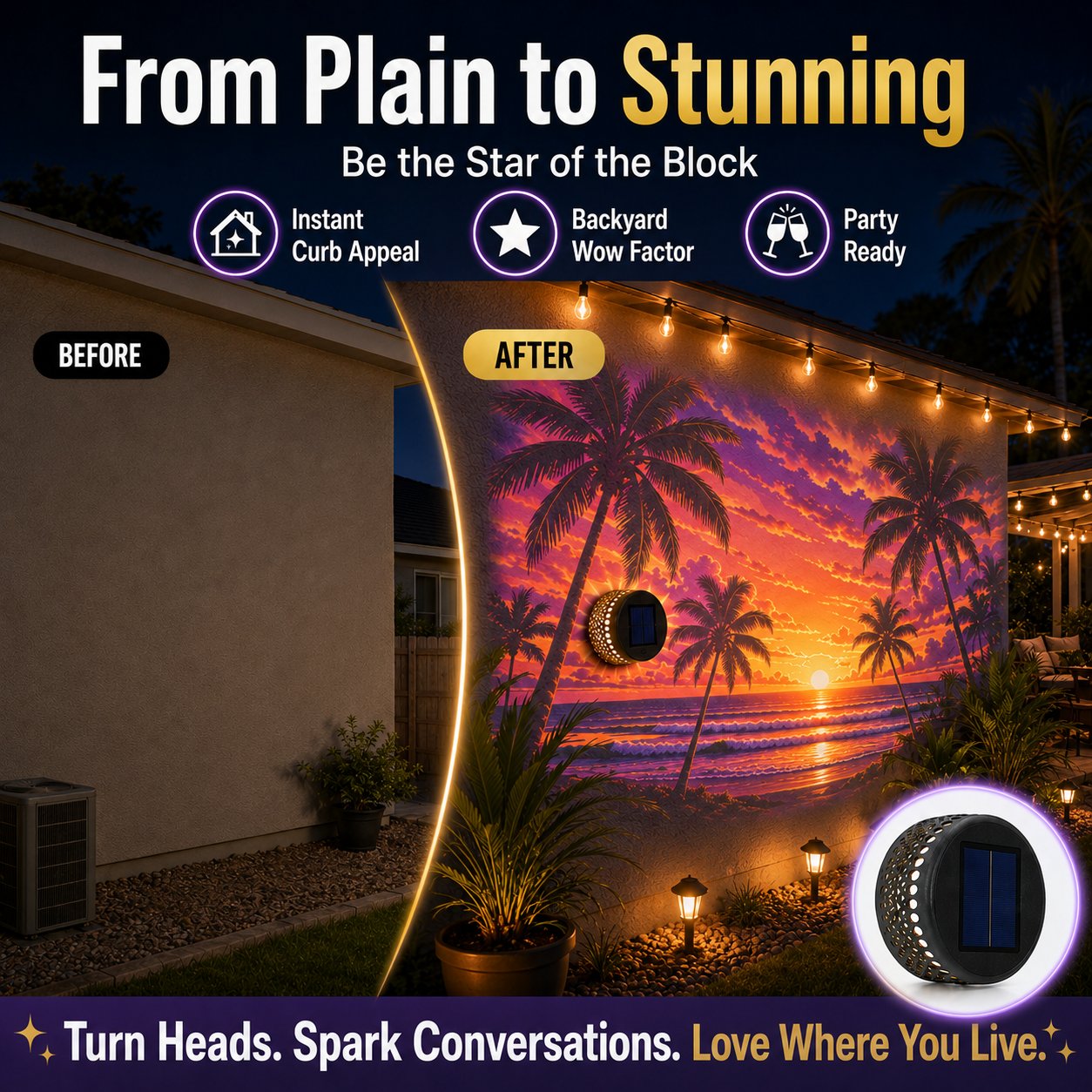 ✨Smart App-Controlled Solar Wall Projection Light (Custom DIY Patterns & Team Logos Edition)
