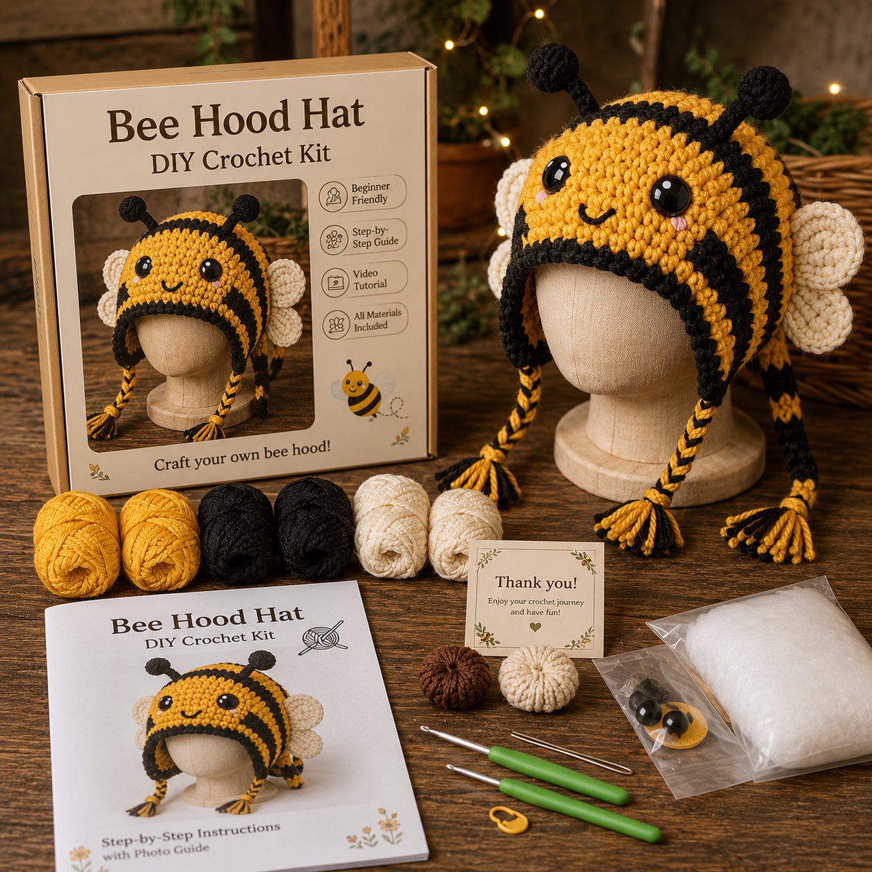 🐮 Animal Hood Hat DIY Crochet Kit