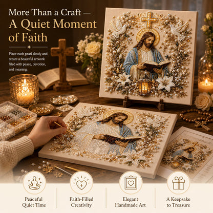 ✝️ DIY Jesus Pearl Art Kit | 3D Pearl-Style Christian Artwork for Prayer Corners & Faith Gifts