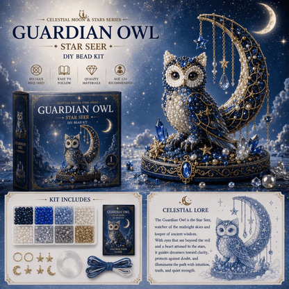 🌙Moon Cat Luna Guardian DIY Bead Kit | Celestial Moon & Stars Series
