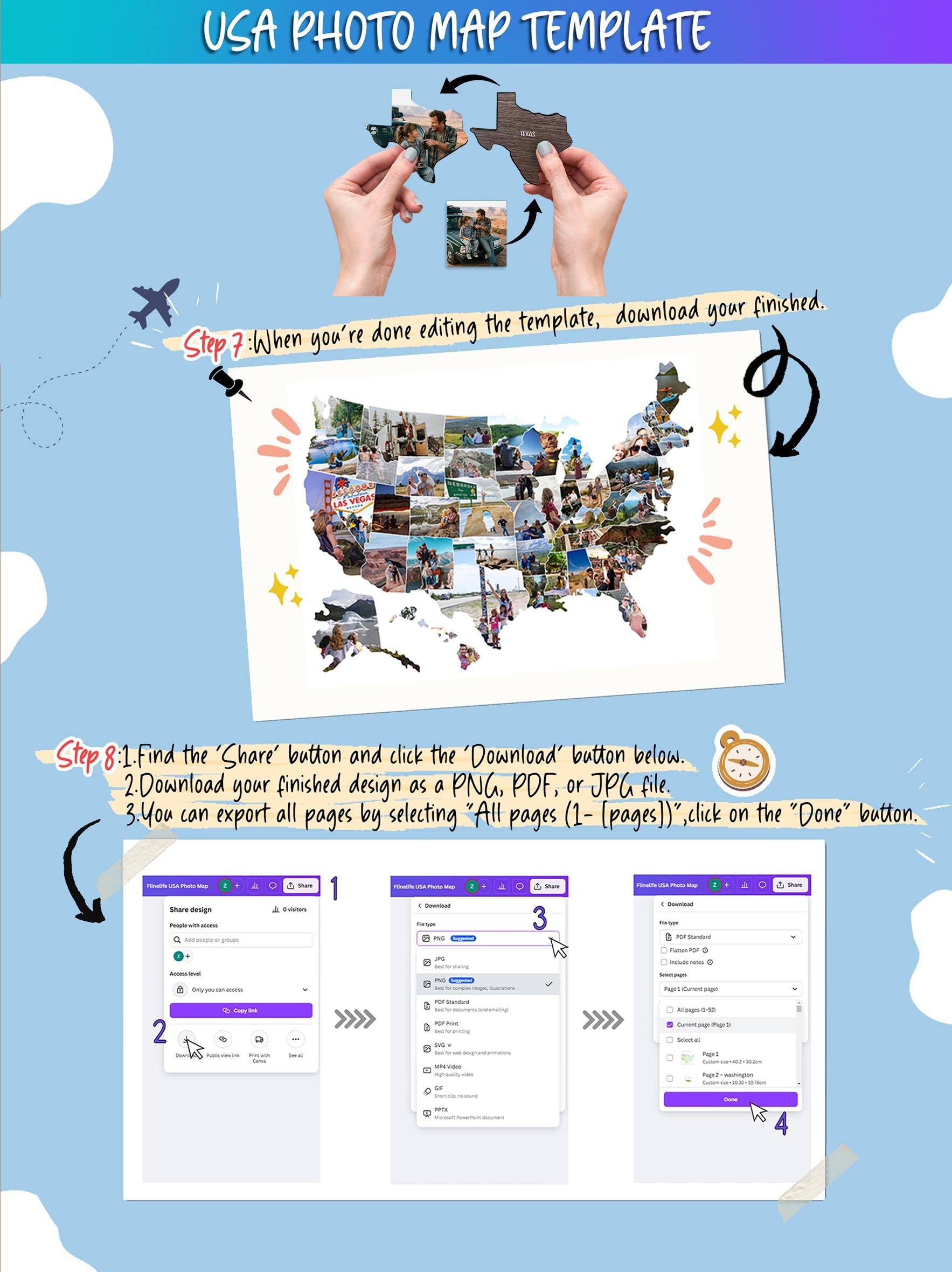 🇺🇸 Wooden USA Travel Map Puzzle🧩 DIY Your Own USA Photo Map & Track Every Journey✨