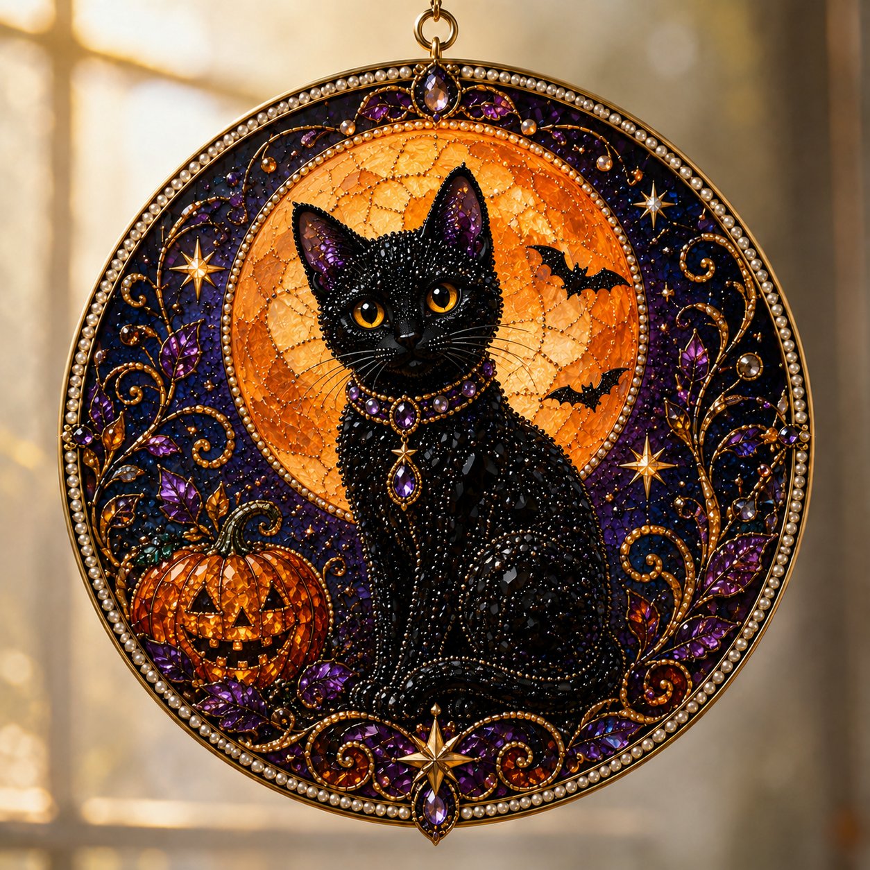 🔥Last Day 50% OFF - 🌙 DIY Celestial Black Cat Window Hanging Kit | 3D Pearl Bead Suncatcher 🔮✨(📦Buy 2 Free Shipping)